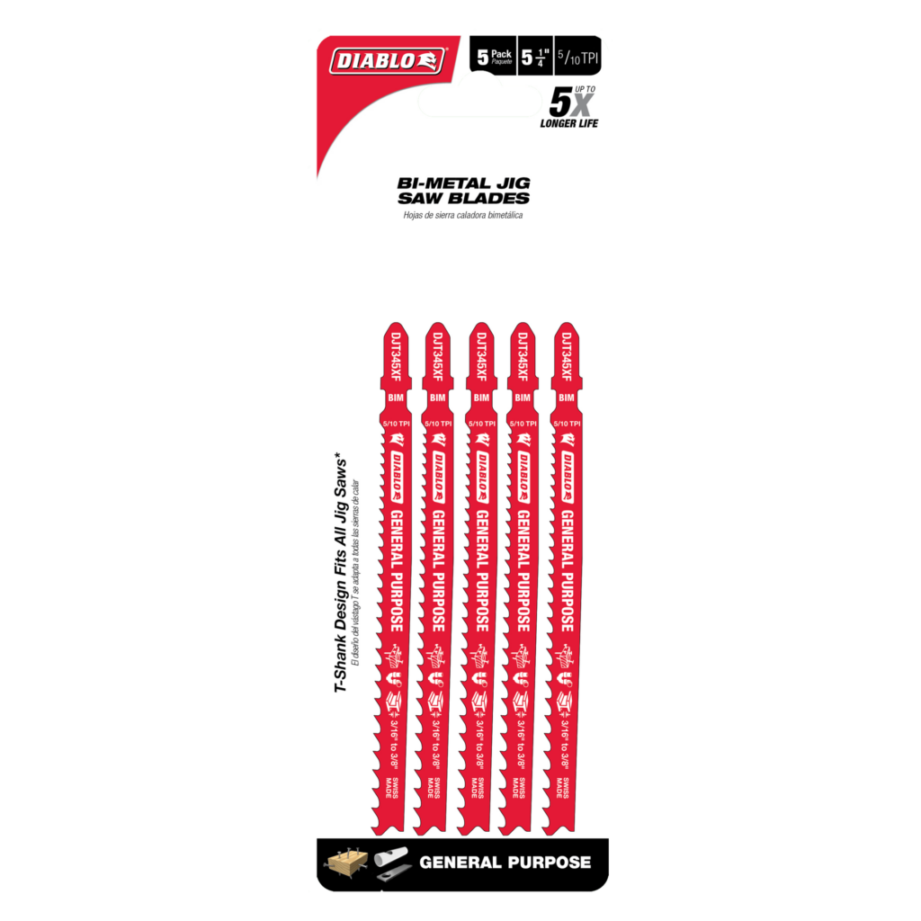 5-1/4" 5/10TPI Bi-Metal Jig Saw Blades for General Purpose Cuts (5-Pack)