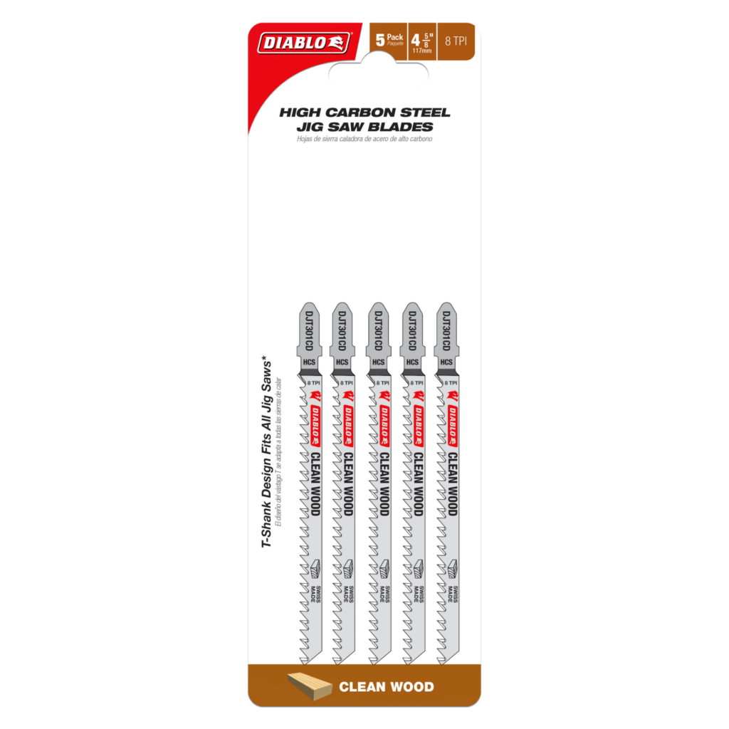 4-5/8" 8 TPI High Carbon Steel T-Shank Jig Saw Blades for Wood (5-Pack)